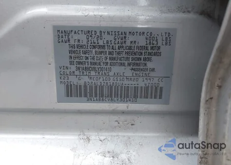 2020 Nissan Sentra Sv Xtronic Cvt из США, поврежденный, VIN 3N1AB8CV8LY301410